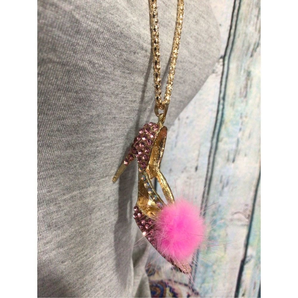 NWT Betsey Johnson Pink & Gold Rhinestone Shoe Pendant Adjustable Chain - Picture 14 of 15